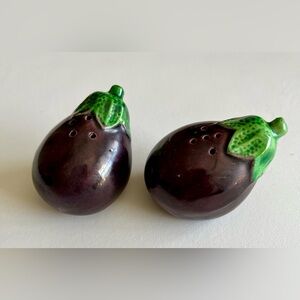 Vintage Japanese Hand Painted Mini Eggplant Salt & Pepper Shakers